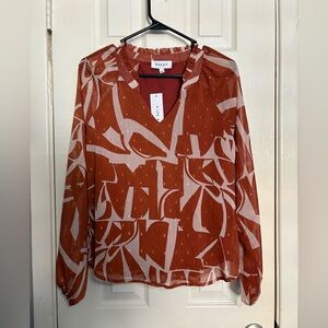 Gilli Terracotta and White Abstract Blouse